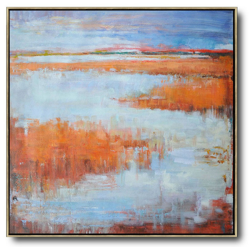 Large Abstract Painting,Oversized Abstract Landscape Oil Painting,Modern Wall Decor,Orange,Blue,Gray.etc